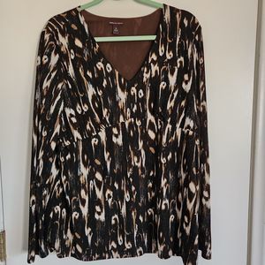 Dana Buchman Designer Brown/White Animal Print V-Neck Empire Lined Top Size XL